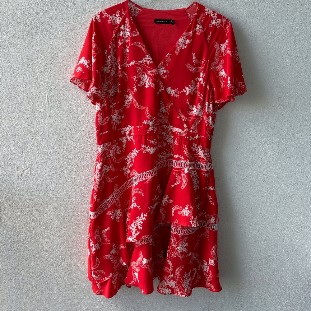 Karen Millen Size 12 Ruffled Floral Fit & Flare Dress Lined Church Boho Office